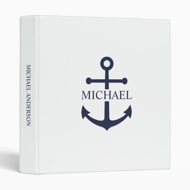 Nautical Navy Blue Anchor Personalized Name Binder (Front/Spine)
