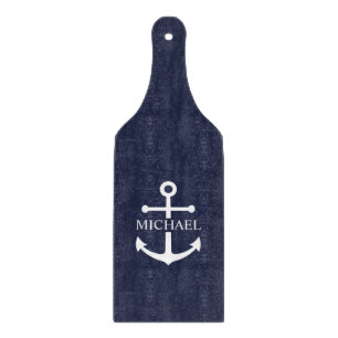 Nautical Navy Blue Anchor Personalized Name Cutting Board