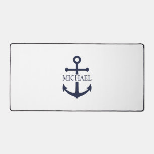 Nautical Navy Blue Anchor Personalized Name Desk Mat