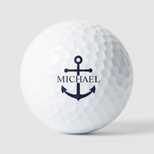 Nautical Navy Blue Anchor Personalized Name Golf Balls