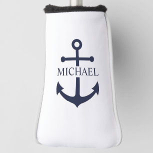 Nautical Navy Blue Anchor Personalized Name Golf Head Cover