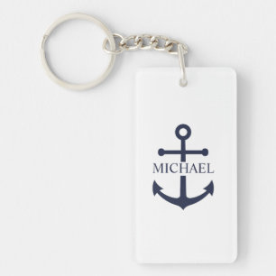 Nautical Navy Blue Anchor Personalized Name Keychain