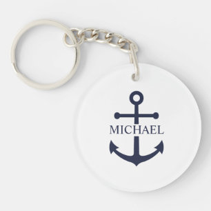 Nautical Navy Blue Anchor Personalized Name Keychain