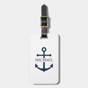Nautical Navy Blue Anchor Personalized Name Luggage Tag