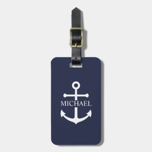 Nautical Navy Blue Anchor Personalized Name Luggage Tag