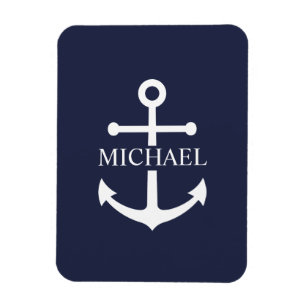 Nautical Navy Blue Anchor Personalized Name Magnet
