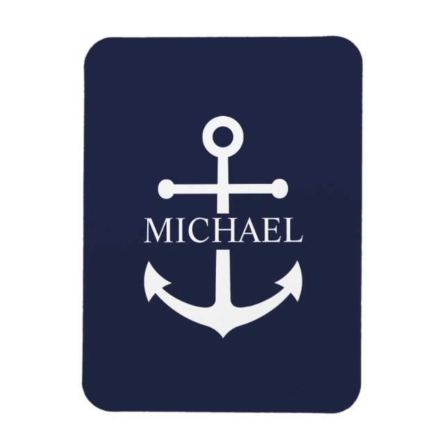 Nautical Navy Blue Anchor Personalized Name Magnet (Vertical)
