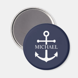 Nautical Navy Blue Anchor Personalized Name Magnet