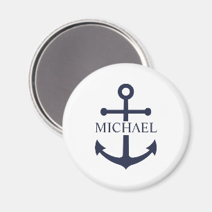 Nautical Navy Blue Anchor Personalized Name Magnet