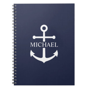 Nautical Navy Blue Anchor Personalized Name Notebook