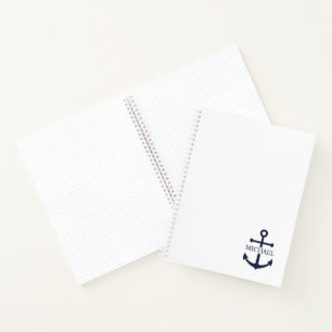 Nautical Navy Blue Anchor Personalized Name Notebook
