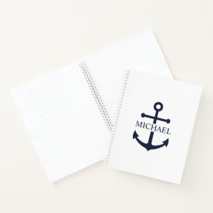 Nautical Navy Blue Anchor Personalized Name Notebook