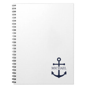 Nautical Navy Blue Anchor Personalized Name Notebook
