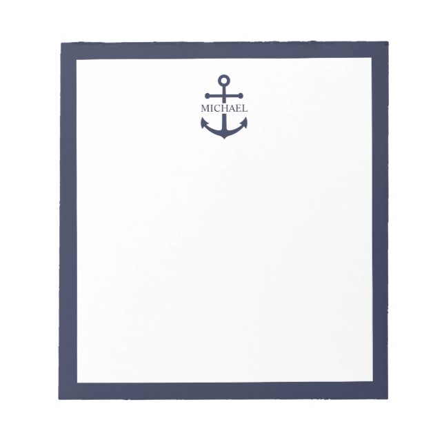 Nautical Navy Blue Anchor Personalized Name Notepad (Front)