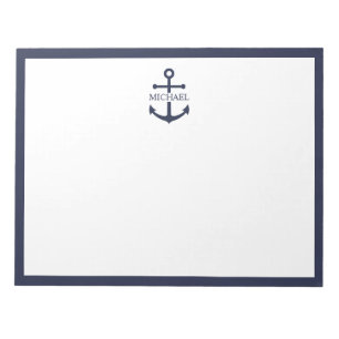 Nautical Navy Blue Anchor Personalized Name Notepad