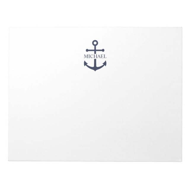 Nautical Navy Blue Anchor Personalized Name Notepad (Front)