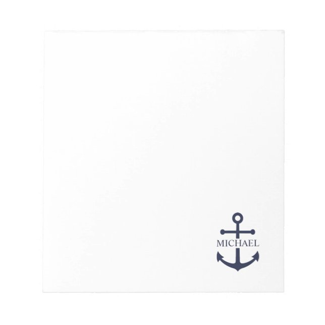 Nautical Navy Blue Anchor Personalized Name Notepad (Front)