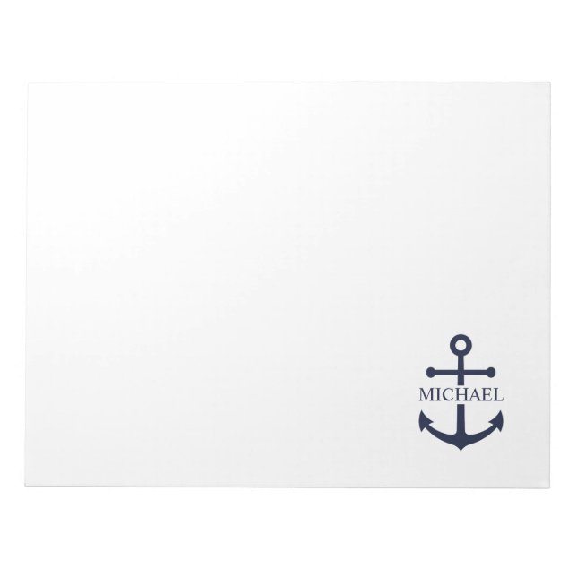Nautical Navy Blue Anchor Personalized Name Notepad (Front)