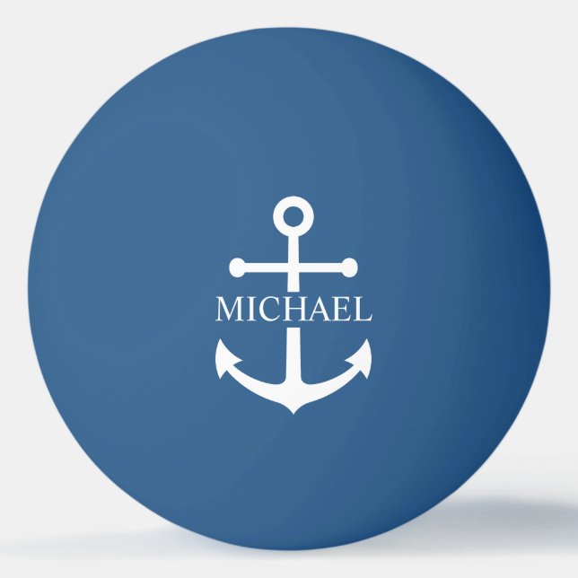 Nautical Navy Blue Anchor Personalized Name Ping Pong Ball (Front)
