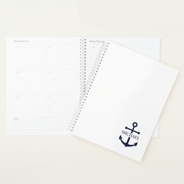 Nautical Navy Blue Anchor Personalized Name Planner (Display)