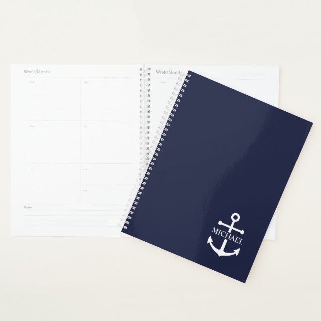 Nautical Navy Blue Anchor Personalized Name Planner (Display)