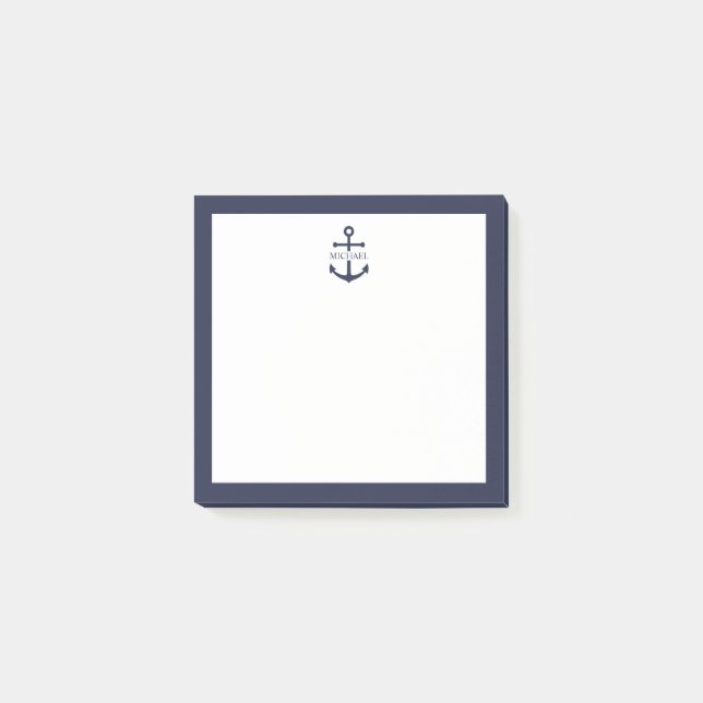Nautical Navy Blue Anchor Personalized Name Post-it Notes (Front)