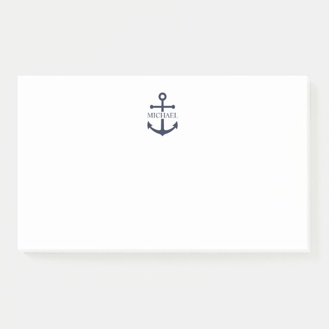 Nautical Navy Blue Anchor Personalized Name Post-it Notes (Front)