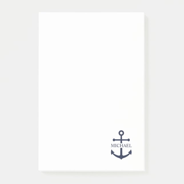 Nautical Navy Blue Anchor Personalized Name Post-it Notes (Front)