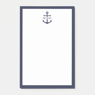 Nautical Navy Blue Anchor Personalized Name Post-it Notes