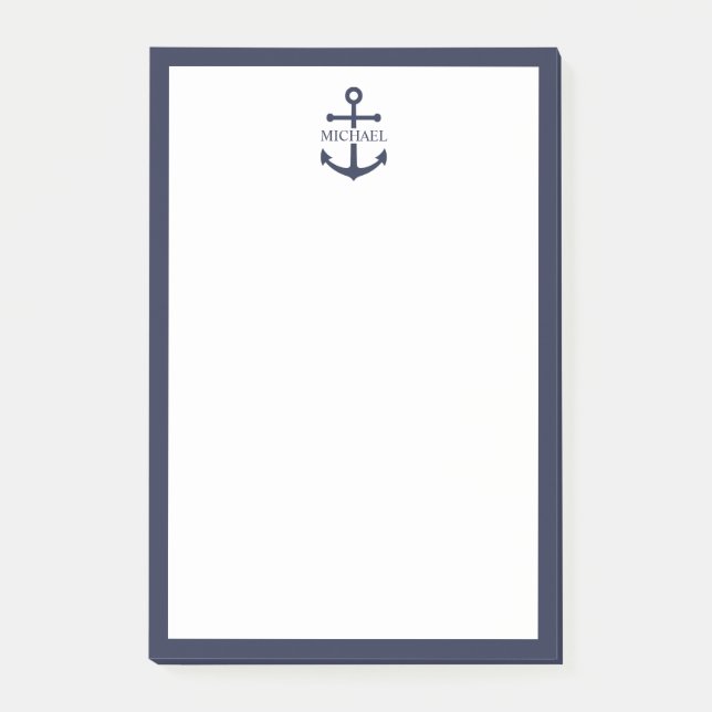 Nautical Navy Blue Anchor Personalized Name Post-it Notes (Front)