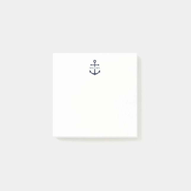 Nautical Navy Blue Anchor Personalized Name Post-it Notes (Front)