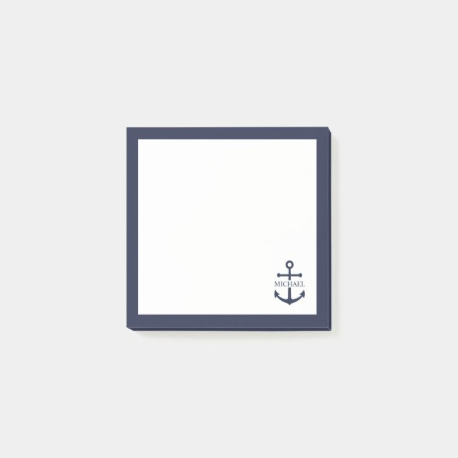 Nautical Navy Blue Anchor Personalized Name Post-it Notes (Front)