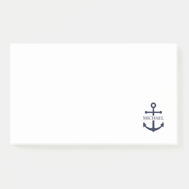 Nautical Navy Blue Anchor Personalized Name Post-it Notes (Front)
