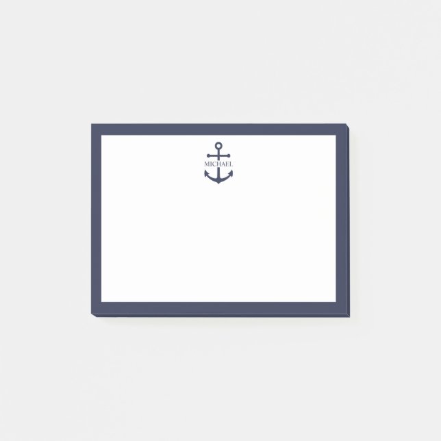 Nautical Navy Blue Anchor Personalized Name Post-it Notes (Front)
