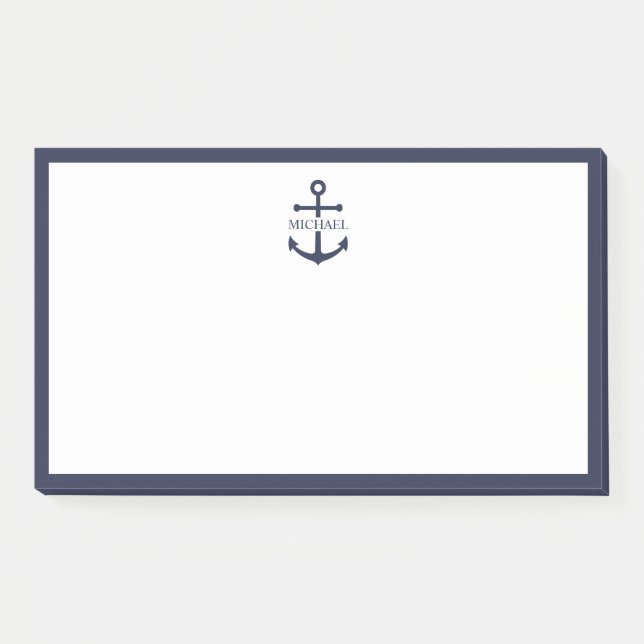 Nautical Navy Blue Anchor Personalized Name Post-it Notes (Front)