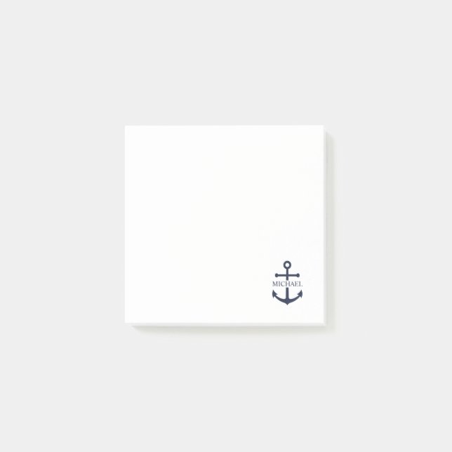 Nautical Navy Blue Anchor Personalized Name Post-it Notes (Front)