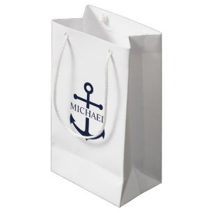 Nautical Navy Blue Anchor Personalized Name Small Gift Bag