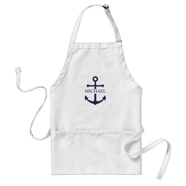 Nautical Navy Blue Anchor Personalized Name Standard Apron (Front)
