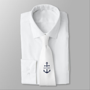 Nautical Navy Blue Anchor Personalized Name Tie