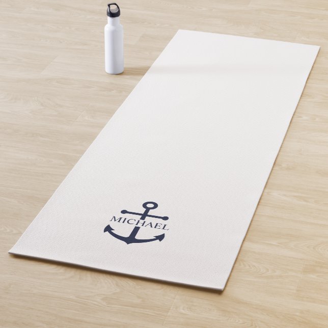 Nautical Navy Blue Anchor Personalized Name Yoga Mat (In Situ)