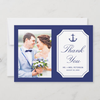 Nautical Navy Blue Anchor Photo Wedding Thank You Card