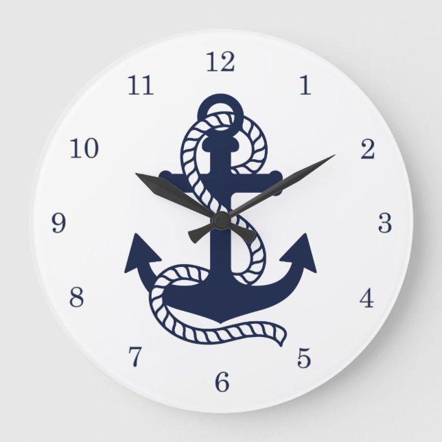 Nautical Navy blue Anchor {pick your colour} Large Clock (Front)