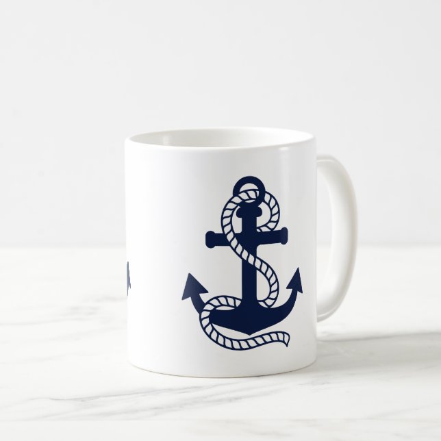Nautical Navy blue Anchor {pick your colour} Mug (Front Right)