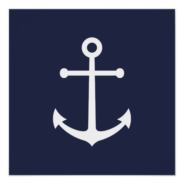 Nautical Navy Blue Anchor Poster (Front)