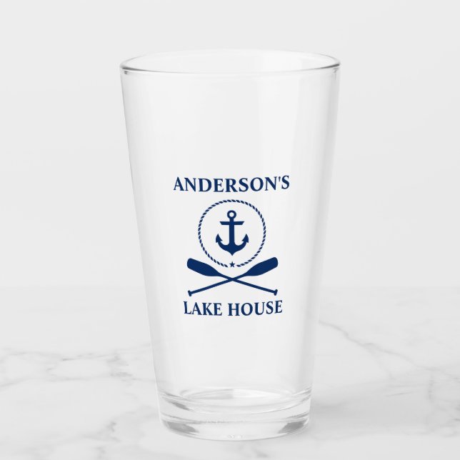 Nautical Navy Blue Anchor Rope Oars Lake House Glass (Front)