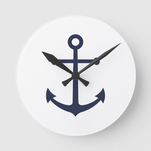 Nautical Navy Blue Anchor Round Clock (Front)