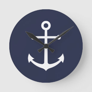 Nautical Navy Blue Anchor Round Clock