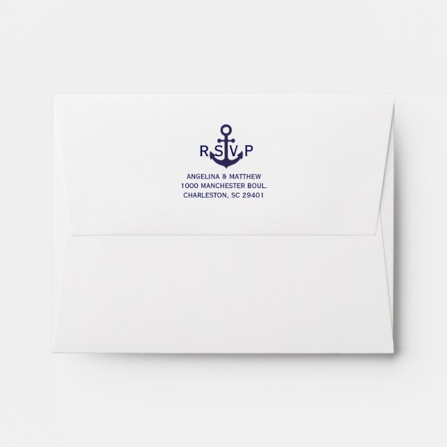 Nautical Navy Blue Anchor RSVP Wedding Envelope (Back (Top Flap))