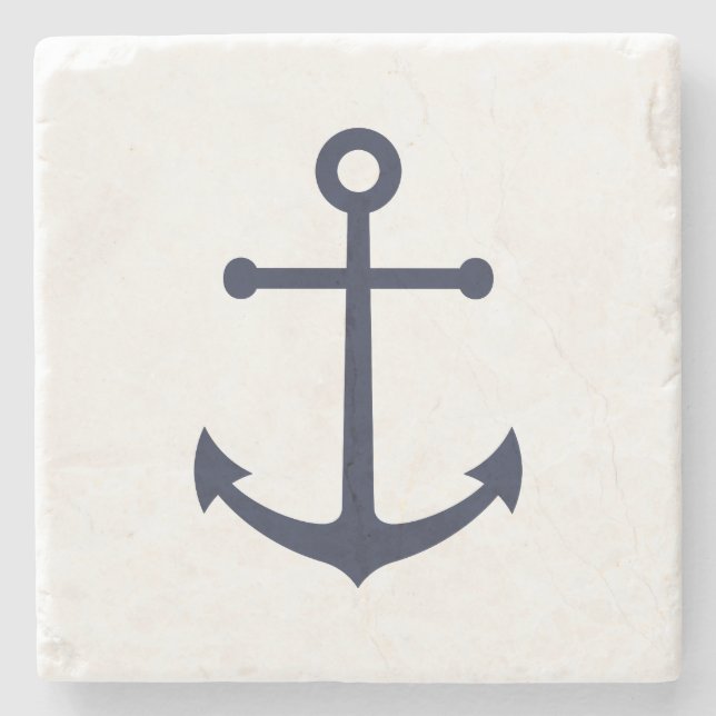 Nautical Navy Blue Anchor Stone Coaster (Front)