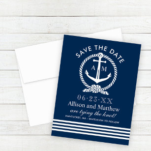 Nautical Navy Blue Anchor Stripes Wedding Save The Date